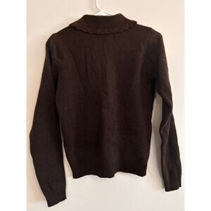 Brandy Melville Brown Wool Blend Scalloped Collar Cardigan